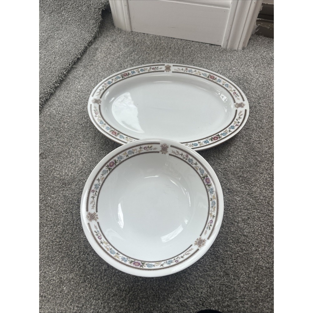 Regent China #CX183 Blue Pink Yellow Flower Dinner Serving Plater And Bowl